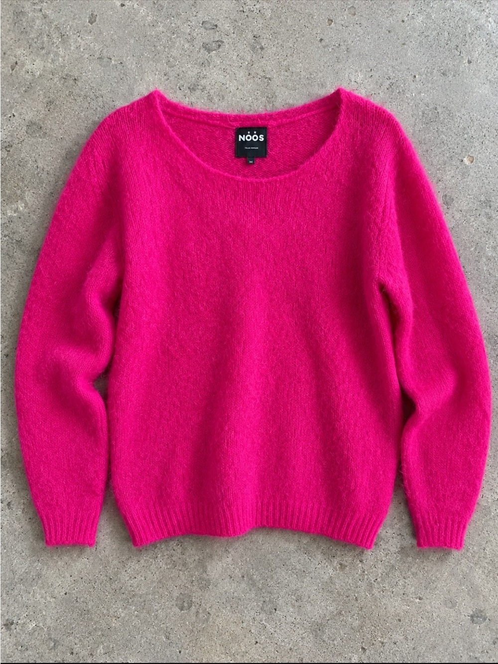 NOOS Italian Mohair Wool Sweater Hot Woman Medium Pink Fuzzy Knit Dopamine Comfy
